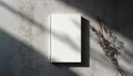 Clean white book mockup on textured concrete surface. Elegant composition features natural light with soft shadows. Minimalist Royalty Free Stock Photo