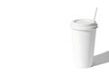 Clean white coffee cup with lid and straw on white background Royalty Free Stock Photo