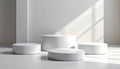 Minimalist White Cylindrical Pedestals with Natural Light Royalty Free Stock Photo