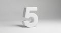A White 3D Number 5 with Soft Shadows on a Light Gray Background numeral digit Royalty Free Stock Photo