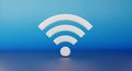 White 3D Wifi Symbol on a Blue Gradient Background with Reflective Surface wireless internet Royalty Free Stock Photo