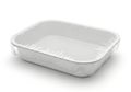 A clean white disposable aluminum foil baking pan with a slightly reflective surface on a white background Royalty Free Stock Photo