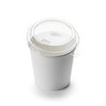 White Disposable Paper Cup with Clear Plastic Lid Isolated on White Background image photo Royalty Free Stock Photo