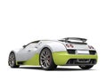 Clean white modern super sports car with green details - tail view Royalty Free Stock Photo