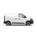 A clean white panel van with tinted windows parked on a plain white background isolated on white background Royalty Free Stock Photo