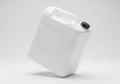 A clean white plastic jerrycan with a black cap isolated on white background Royalty Free Stock Photo