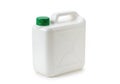 White plastic jerrycan with a green screw on cap isolated on white background Royalty Free Stock Photo