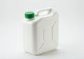 A white plastic jerrycan with a green cap isolated on white background Royalty Free Stock Photo