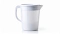 Clean white plastic pitcher with handle and spout on a white background Royalty Free Stock Photo