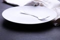 Clean white plate, fork and napkin Royalty Free Stock Photo