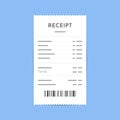 Clean White Receipt with Barcode and Itemized Lines on Light Blue Background Royalty Free Stock Photo