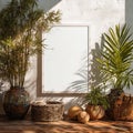 Blank White Frame with Tropical Plants and Natural Decor Royalty Free Stock Photo