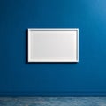 Minimalist White Frame on Textured Blue Wall with Speckled Floor Royalty Free Stock Photo
