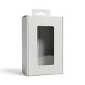 A White Retail Product Box with a Clear Window and a Hanging Tab on a White Background packaging Royalty Free Stock Photo