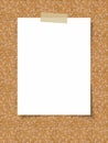 Clean white sheet of paper on the background of a cork board Royalty Free Stock Photo