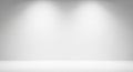 Clean white studio background with two spotlights shining down image photo Royalty Free Stock Photo