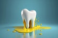 Clean white tooth in yellow paint, whitening concept. Generative ai