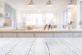 White Wood Tabletop with Blurred Kitchen Good Resolution Stock Photo Royalty Free Stock Photo