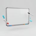 Clean Whiteboard with Markers and Eraser Floating in Neutral Background Royalty Free Stock Photo