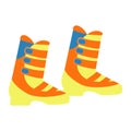 orange yellow and blue winter boots on white