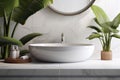 bathroom tropical green design home apartment white clean leaf interior sink. Generative AI.