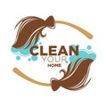 Clean your home logotype with two brown brooms