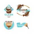 Clean your home service promo logotypes illustrations set