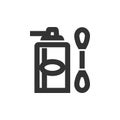 Cleaner bottle and q-tip icon in thick outline style. Royalty Free Stock Photo