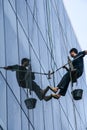 Cleaner cleaning glass wall in chengdu,china