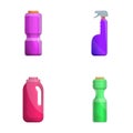 Cleaner icons set cartoon vector. Various plastic detergent bottle