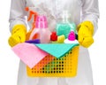 Cleaner maid woman with cleaning supplies