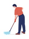 Cleaner mopping floor semi flat color vector character