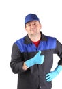 Cleaner showing thumbs up. Royalty Free Stock Photo