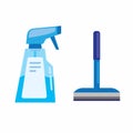 Cleaner spray and wiper for glass or window bathroom tool equipment icon set flat illustration vector Royalty Free Stock Photo