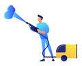 Cleaner with vapor steam cleaner vector illustration.