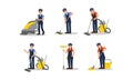 Cleaners Executing Their Work Duties Vector Illustrations Set