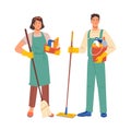 Cleaners or janitors cleaning service workers set