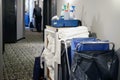 Cleaners trolley at hotel. Royalty Free Stock Photo