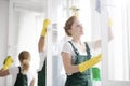 Cleaners washing windows Royalty Free Stock Photo