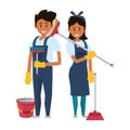 Cleaners workers with cleaning equipment