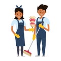 Cleaners workers with cleaning equipment