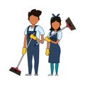 Cleaners workers with cleaning equipment