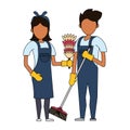 Cleaners workers with cleaning equipment