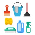 Cleaning Accessory. washing brush and plunger. bucket and floor