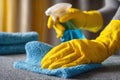 Cleaning action home environment process image indoor space close-up view hygiene concept Royalty Free Stock Photo