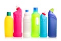 Cleaning agents in colorful bottles Royalty Free Stock Photo