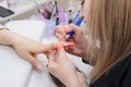 Cleaning and alignment of the cuticle grinding machine at the root of the nails on the hands Royalty Free Stock Photo