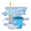 Cleaning blue bucket and mop tools