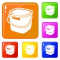 Cleaning bucket icons set vector color Royalty Free Stock Photo