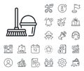 Cleaning bucket with mop line icon. Salaryman, gender equality and alert bell. Vector